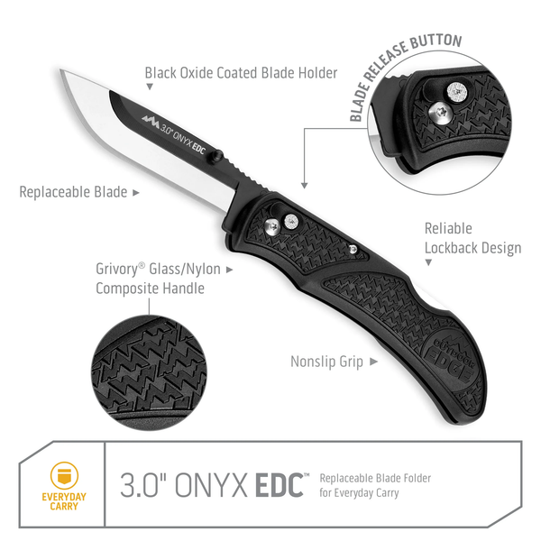 Outdoor Edge 3.0" ONYX EDC REPLACEABLE BLADE CARRY KNIFE